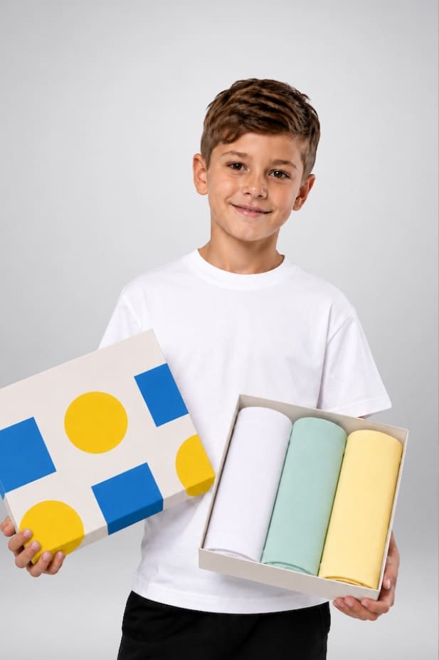 Set of 3 Basic Boys' T-Shirts. Colors: lemon, white, mint